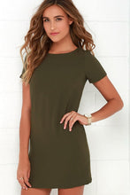 Load image into Gallery viewer, O-neck solid color short sleeve elegant straigth Loose mini dresses - winsomesboutique