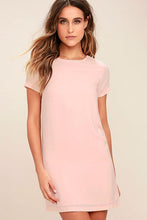 Load image into Gallery viewer, O-neck solid color short sleeve elegant straigth Loose mini dresses - winsomesboutique