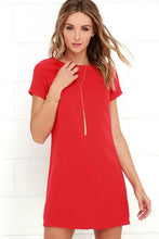 Load image into Gallery viewer, O-neck solid color short sleeve elegant straigth Loose mini dresses - winsomesboutique