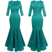 Load image into Gallery viewer, Floral Lace 3/4 Sleeves Illusion Royal Blue Prom Party Maxi Mermaid Dress - winsomesboutique