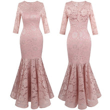 Load image into Gallery viewer, Floral Lace 3/4 Sleeves Illusion Royal Blue Prom Party Maxi Mermaid Dress - winsomesboutique