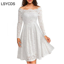 Load image into Gallery viewer, White Lace Long Sleeve A-line Slash Neck Plus Size S-3XL Wedding Party Casual Dress - winsomesboutique