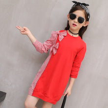 Load image into Gallery viewer, Children's  Long Sleeve Bow Tie Stitching Striped Shirt Dresses - winsomesboutique