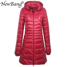 Load image into Gallery viewer, Ladies Long Warm Ultra Light Down Jacket With Portable Storage Bag Overcoats Hip-Length