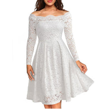 Load image into Gallery viewer, White Lace Long Sleeve A-line Slash Neck Plus Size S-3XL Wedding Party Casual Dress - winsomesboutique
