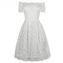 Load image into Gallery viewer, White Lace Long Sleeve A-line Slash Neck Plus Size S-3XL Wedding Party Casual Dress - winsomesboutique