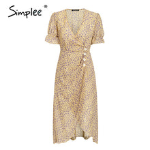 Load image into Gallery viewer, Simplee Floral Print V-Neck Short Sleeve Buttons High Waist bodycon dress - winsomesboutique