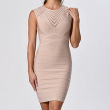 Load image into Gallery viewer, Elegant Mesh Stripe Bodycon Robe Bandage Dress With Short Sleeve - winsomesboutique