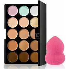 Load image into Gallery viewer, 15 Color Professional Concealer Palette Make up Set brush Sponge Puff Contouring Makeup Kit Cream Based - winsomesboutique