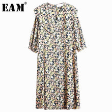 Load image into Gallery viewer, White Pattern Printed Three-quarter Sleeve Loose Fit Midi Dress - winsomesboutique