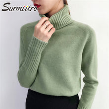 Load image into Gallery viewer, SURMIITRO Cashmere Knitted Turtleneck Long Sleeve Pullover Sweater Female Jumper Green Knitwear