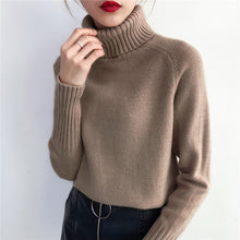Load image into Gallery viewer, SURMIITRO Cashmere Knitted Turtleneck Long Sleeve Pullover Sweater Female Jumper Green Knitwear