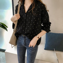 Load image into Gallery viewer, Lady Polka Dot Long Sleeve Turn Down Collar Pocket Cotton Casual Shirts