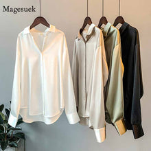 Load image into Gallery viewer, Ladies Elegant Shirt Blouse Women Fashion Button Up Satin Shirt Vintage White Long Sleeve Shirts
