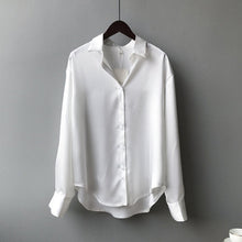 Load image into Gallery viewer, Ladies Elegant Shirt Blouse Women Fashion Button Up Satin Shirt Vintage White Long Sleeve Shirts
