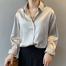 Load image into Gallery viewer, Ladies Elegant Shirt Blouse Women Fashion Button Up Satin Shirt Vintage White Long Sleeve Shirts