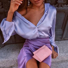 Load image into Gallery viewer, Elegant Satin Solid Long Sleeve Blouses Vintage Blue Green Casual Loose Fitting Buttons Down Shirts Tops