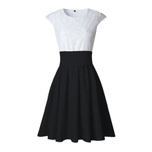 Load image into Gallery viewer, Sexy Mini Short Sleeve Pleated Lace O-Neck High Waist Short Dress - winsomesboutique