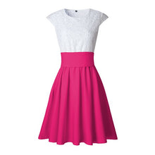 Load image into Gallery viewer, Sexy Mini Short Sleeve Pleated Lace O-Neck High Waist Short Dress - winsomesboutique