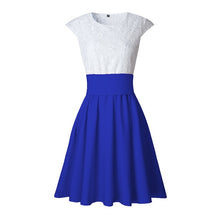 Load image into Gallery viewer, Sexy Mini Short Sleeve Pleated Lace O-Neck High Waist Short Dress - winsomesboutique