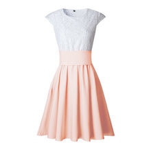 Load image into Gallery viewer, Sexy Mini Short Sleeve Pleated Lace O-Neck High Waist Short Dress - winsomesboutique