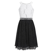 Load image into Gallery viewer, 6-14T Teen Girls Sleeveless Sequined Floral Lace Shiny Dress Vestido de festa for Weeding Formal Birthday Party Summer Dresses
