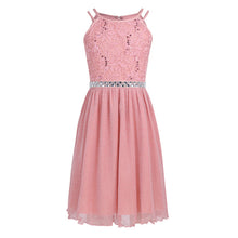 Load image into Gallery viewer, 6-14T Teen Girls Sleeveless Sequined Floral Lace Shiny Dress Vestido de festa for Weeding Formal Birthday Party Summer Dresses
