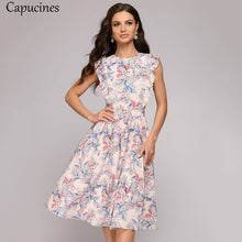 Load image into Gallery viewer, Fresh Plant Print Fit And Flare Cap Sleeve Round Neck A-Line Dress - winsomesboutique
