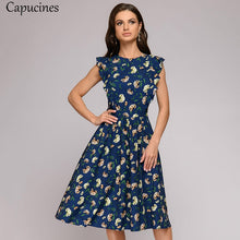 Load image into Gallery viewer, Fresh Plant Print Fit And Flare Cap Sleeve Round Neck A-Line Dress - winsomesboutique
