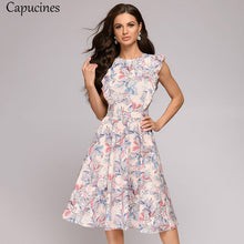 Load image into Gallery viewer, Fresh Plant Print Fit And Flare Cap Sleeve Round Neck A-Line Dress - winsomesboutique
