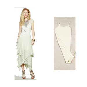 White Lace Asymmetrical Backless Plus Size Long Dresses - winsomesboutique