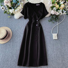 Load image into Gallery viewer, Short Sleeve Sexy V-neck Button Long Robe Woman Casual Wear Dress - winsomesboutique
