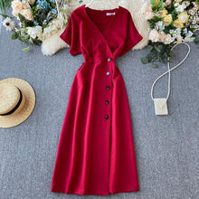 Load image into Gallery viewer, Short Sleeve Sexy V-neck Button Long Robe Woman Casual Wear Dress - winsomesboutique
