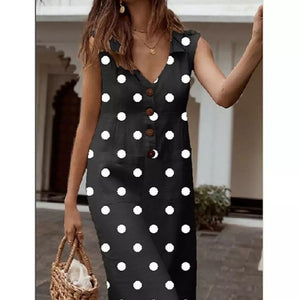 Plus Size Maxi Long Midi Sleeveless Loose A Line Polka Dot Dresses - winsomesboutique