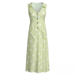 Plus Size Maxi Long Midi Sleeveless Loose A Line Polka Dot Dresses - winsomesboutique