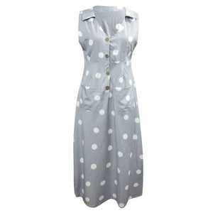 Plus Size Maxi Long Midi Sleeveless Loose A Line Polka Dot Dresses - winsomesboutique