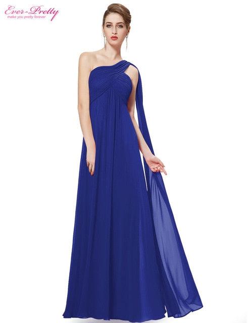 A-line One Shoulder Royal Blue Long Evening Dresses - winsomesboutique