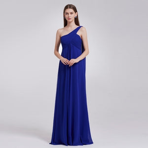 A-line One Shoulder Royal Blue Long Evening Dresses - winsomesboutique