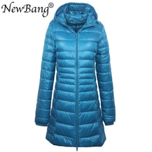 Load image into Gallery viewer, Ladies Long Warm Ultra Light Down Jacket With Portable Storage Bag Overcoats Hip-Length
