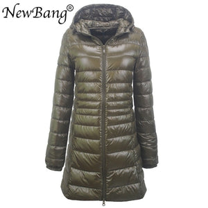 Ladies Long Warm Ultra Light Down Jacket With Portable Storage Bag Overcoats Hip-Length