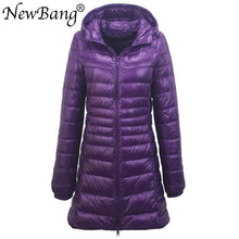 Load image into Gallery viewer, Ladies Long Warm Ultra Light Down Jacket With Portable Storage Bag Overcoats Hip-Length
