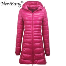 Load image into Gallery viewer, Ladies Long Warm Ultra Light Down Jacket With Portable Storage Bag Overcoats Hip-Length
