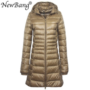 Ladies Long Warm Ultra Light Down Jacket With Portable Storage Bag Overcoats Hip-Length