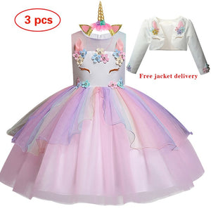 New Elsa Unicorn Dress for Girls Embroidery Ball Gown Princess Birthday Dresses - winsomesboutique