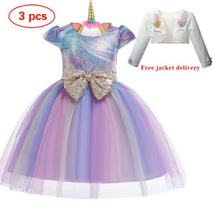 New Elsa Unicorn Dress for Girls Embroidery Ball Gown Princess Birthday Dresses - winsomesboutique