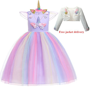 New Elsa Unicorn Dress for Girls Embroidery Ball Gown Princess Birthday Dresses - winsomesboutique