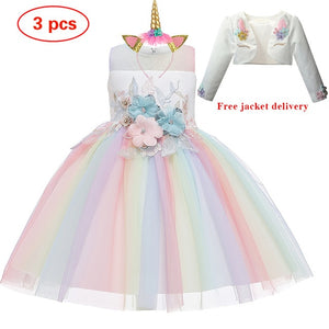 New Elsa Unicorn Dress for Girls Embroidery Ball Gown Princess Birthday Dresses - winsomesboutique