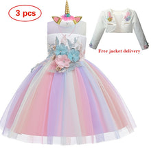 Load image into Gallery viewer, New Elsa Unicorn Dress for Girls Embroidery Ball Gown Princess Birthday Dresses - winsomesboutique
