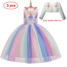 Load image into Gallery viewer, New Elsa Unicorn Dress for Girls Embroidery Ball Gown Princess Birthday Dresses - winsomesboutique
