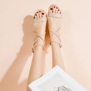 Beige Black Gladiator Summer Office High Heels Shoes - winsomesboutique